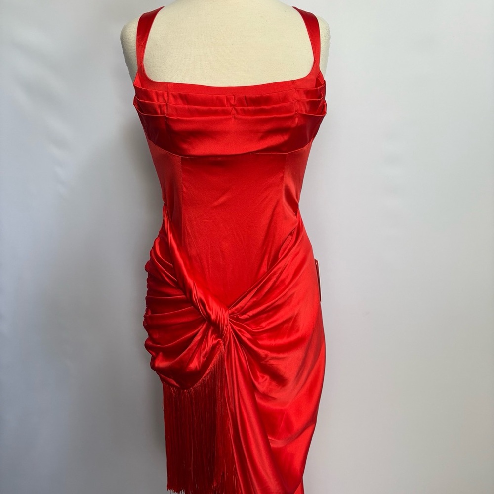 NWT For Love & Lemons Anisa Asymmetrical Silk Fringe Midi Dress - Picture 11 of 17